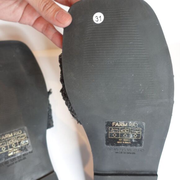 FARM RIO Ruffle Crochet Slide Flat Sandal Black Size 10 - Picture 11 of 11